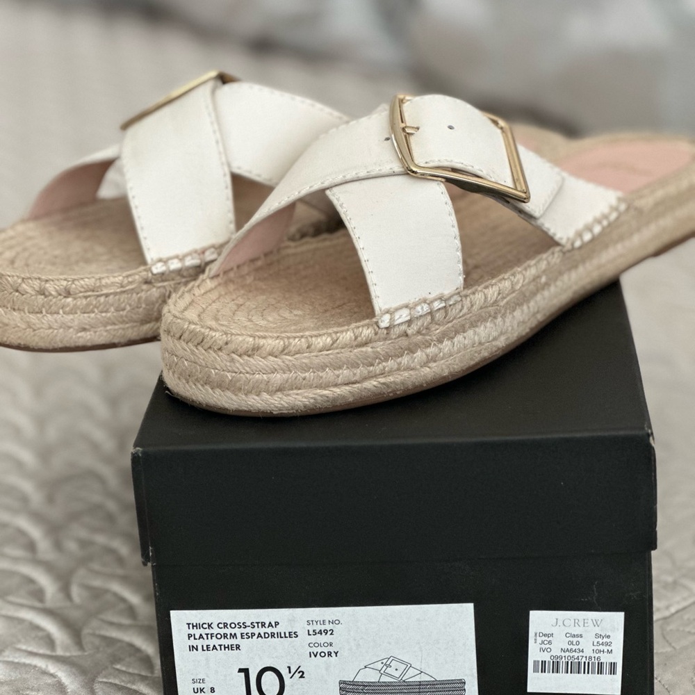 J. Crew Cream Cross Strap Leather Espadrille Sandals